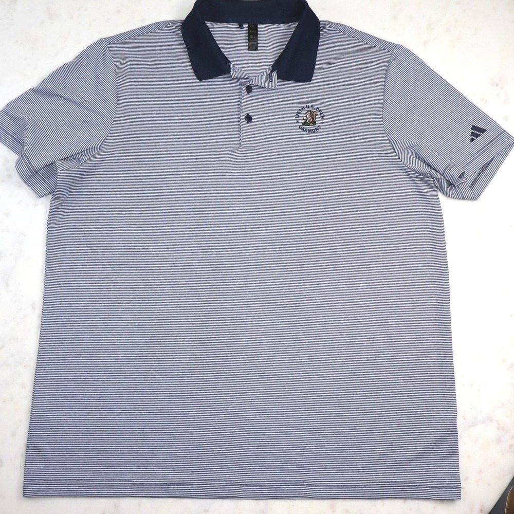 Adidas Mens XL Blue White Striped 125th US Open Oakmont Golf Polo Shirt - Picture 2 of 8